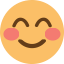 A blushing emoji yellow face that is smiling with pink cheeks.