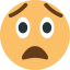 An emoji of a yellow face with a worried look.
