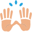 An emoji of two hands being held up in celebration.
