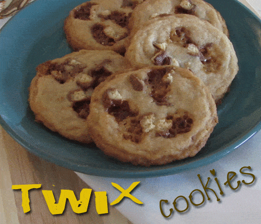 Five cookies on a blue plate. Text at bottom of image.