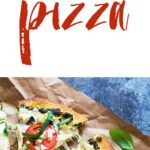 A two image vertical collage of pizza with text in the center.