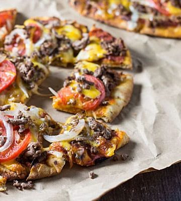Naan Cheeseburger Pizza - A quick and easy pizza that has all the flavors of a hearty cheeseburger!