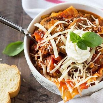 Lasagna Soup - All of the traditional lasagna ingredients in an easy and delicious soup!