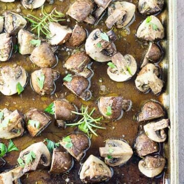 Roasted Rosemary Garlic Mushrooms - So savory and flavorful and comes together in 30 minutes total!