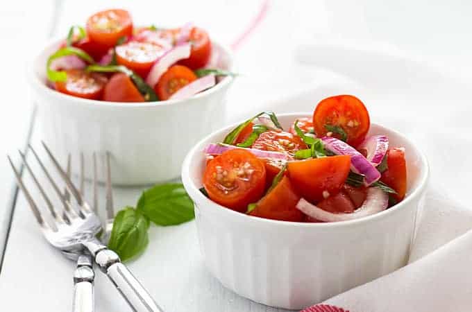 Tomato, Basil & Red Onion Salad with a homemade red wine vinaigrette | theblondcook.com