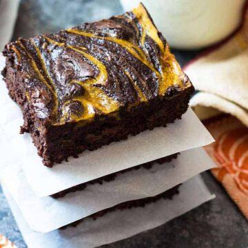 Easy Pumpkin Cheesecake Swirl Brownies that come together in less than an hour using a boxed mix!