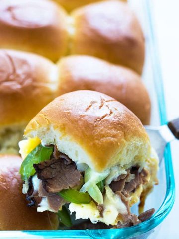 Philly Cheesesteak Sliders - A hearty game day appetizer that's sure to be a crowd-pleaser!