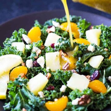 Kale and Fruit salad with a Lemon Poppy Seed Vinaigrette - A hearty, healthy and satisfying salad!
