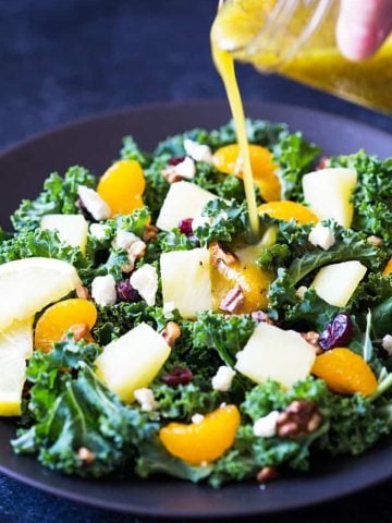 Kale and Fruit salad with a Lemon Poppy Seed Vinaigrette - A hearty, healthy and satisfying salad!