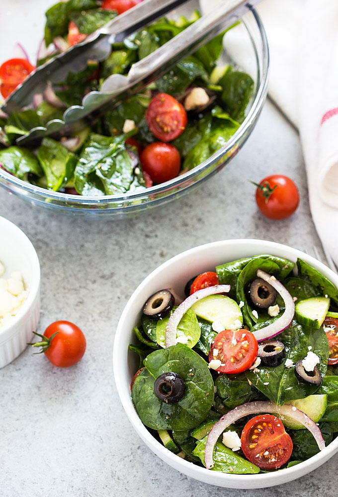 Mediterranean Salad – This salad is chock full of healthy veggies with a homemade dressing that comes together in just 10 minutes!