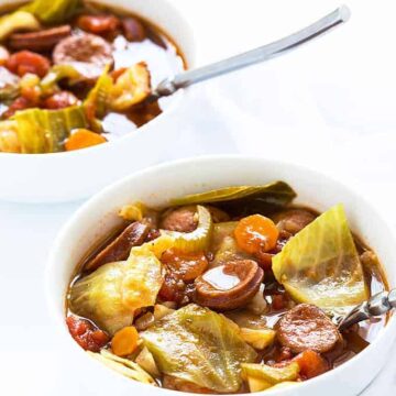 Smoked Sausage and Cabbage Soup - So hearty and full of smoked sausage and healthy veggies!