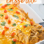 A casserole in a baking dish. Overlay text at top of image.