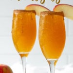Front view of two mimosas on a white tile background with overlay text.