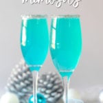 Two Tiffany mimosas in champagne flutes with overlay text.
