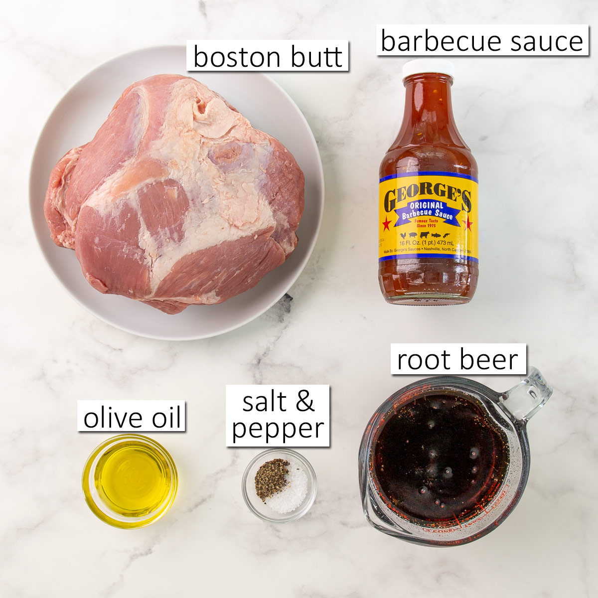 Overhead view of ingredients for Instant Pot pulled pork.