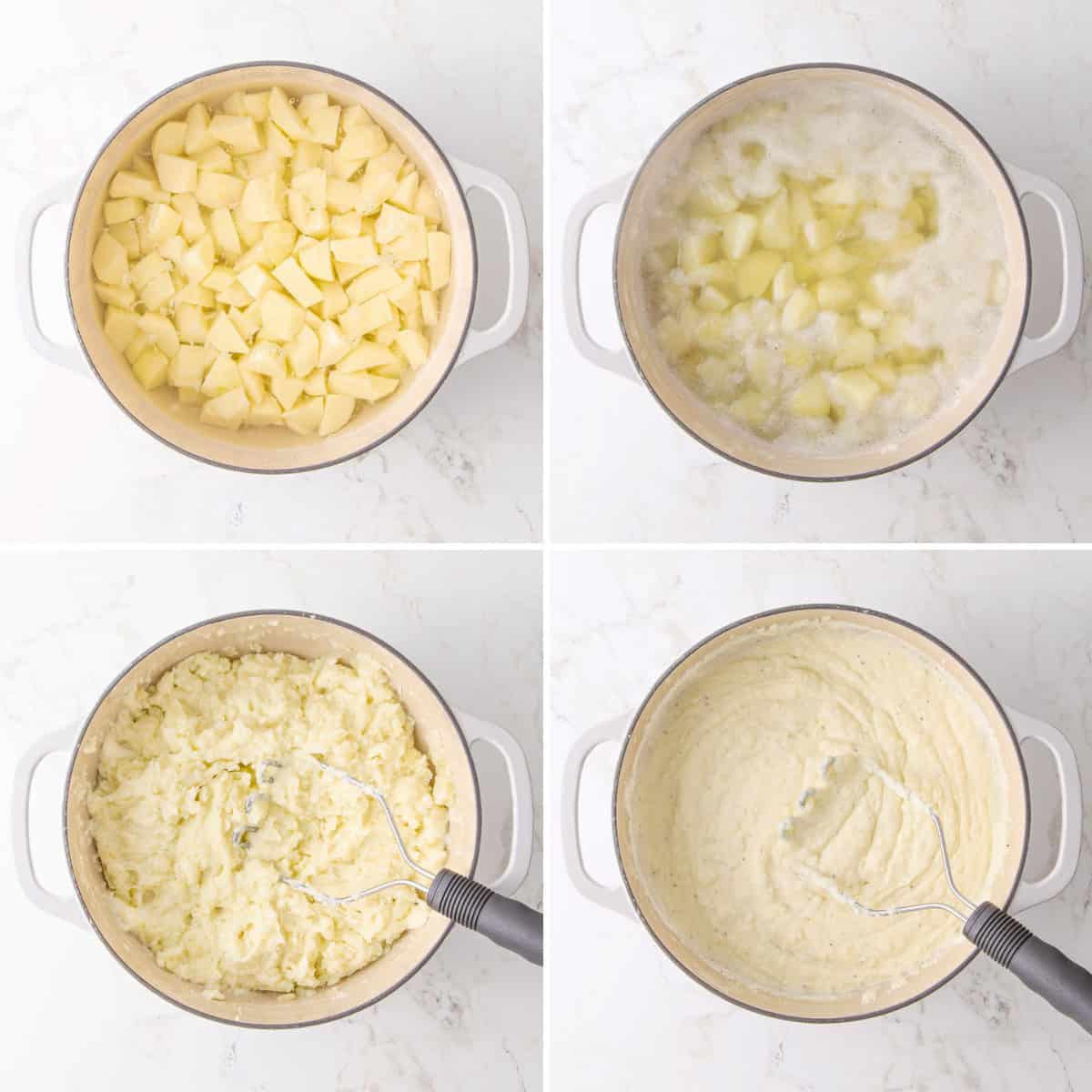 Step by step photos showing how to prepare make-ahead mashed potatoes.