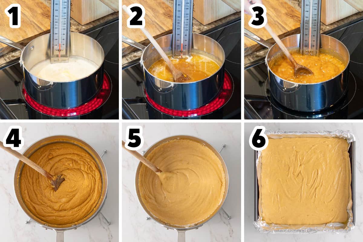 Numbered steps showing how to make pumpkin fudge.